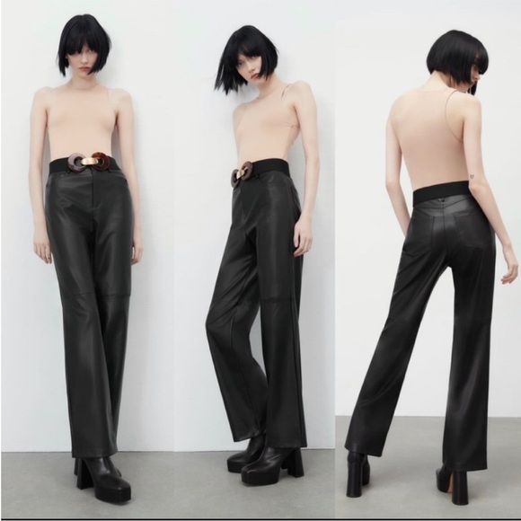 BLOGGERS FAV ZARA FAUX LEATHER STRAIGHT LEG PANTS size XS - Picture 3 of 12